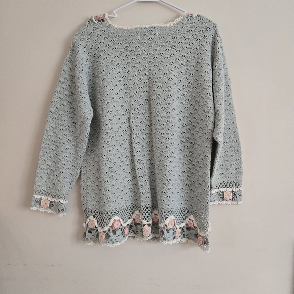 Vintage Shenanigans Hand Knit Crochet Sweater Mint Green Size S - Picture 6 of 7